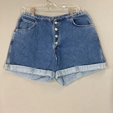 90s Gitano Womens Jean Shorts Denim Button Fly Size 14 30" -31" Waist Roll Hem