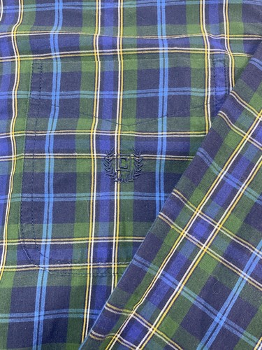 Chaps Mens Dress Shirt sz L Green Blue Plaid Classic Fit Easy Care Button Down - Picture 3 of 7