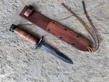 WWII  Knife/Bayont Replica + Ontario Knife Co Leather Scabbard