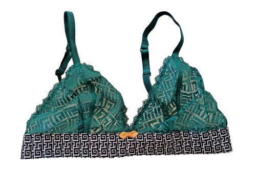 DIM L/EUR 40Green Mix Wire Free Sexy Sheer Lace Longline Plunge Bra Size