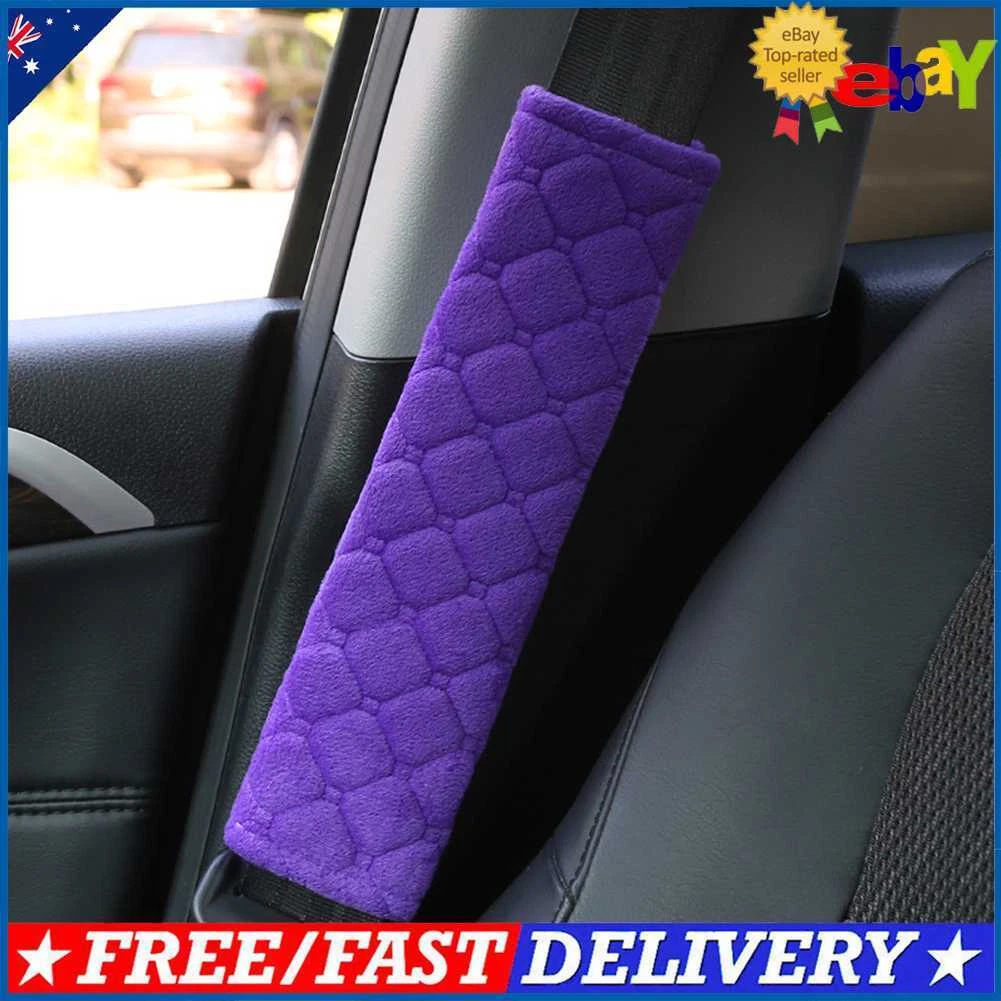 2pcs Car Seat Belt Cover Plush Safety Belt Shoulder Pad Interior Decor  (Purple)