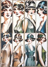 1920's flapper junk journal bookmark style tag tucks 2 X 6 vintage ladies set