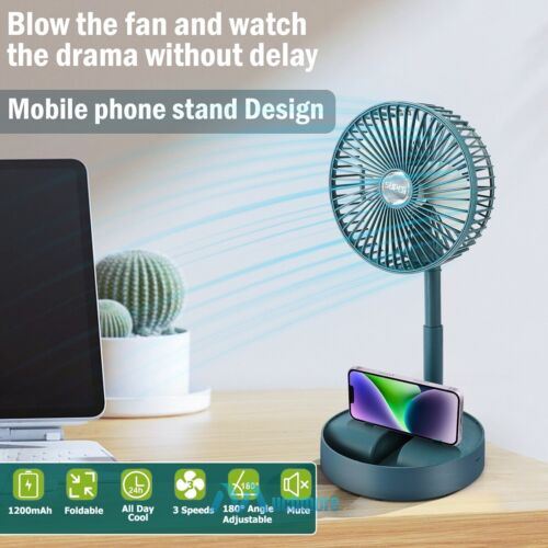 Portable Foldable Standing Fan USB Rechargeable Telescopic Floor Fan 3 Speeds