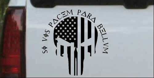Punisher Skull American Flag Si Vis Pacem Para Bellum Car Window Decal Sticker - Picture 3 of 32