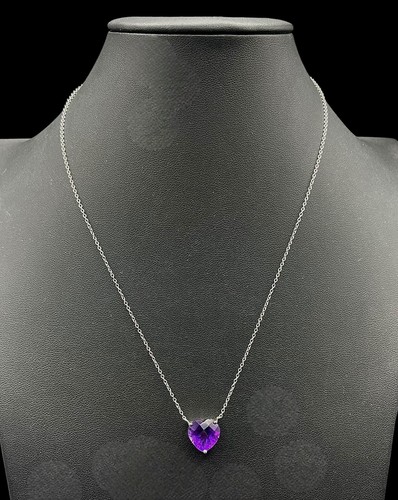 Rare PURPLE TOPAZ HEART Pendant 925 Sterling Silver 17” Chain Vintage🔥!SALE!🔥 - Picture 3 of 12