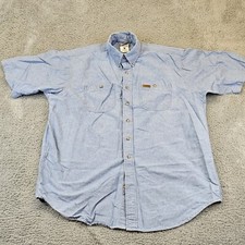 VTG Carhartt Shirt Mens Large Blue Chambray Short Sleeve Button Down Workwear