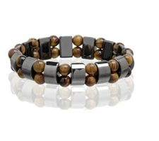 Magnetic Hematite Healing Elastic 2 Line Bracelet Pain Relief Therapy Tiger Eye