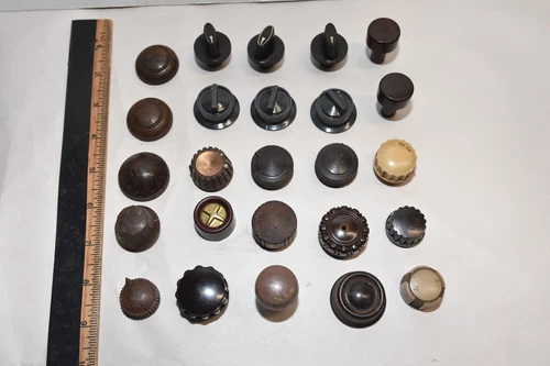 mixed LOT OF 25 vintage  bakelite plastic radio  electronics CONTROL KNOBS