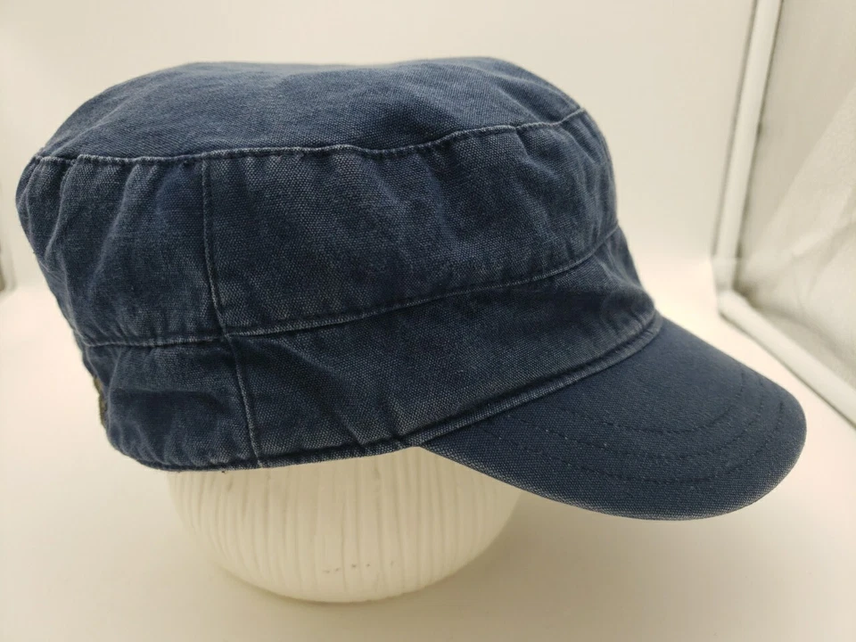 Boné AE ARMANI EXCHANGE VINTAGE JEANS FEMININO NEWSBOY CABBIE BRONZEADO BRANCO REBITE LG - Imagem 3 de 4