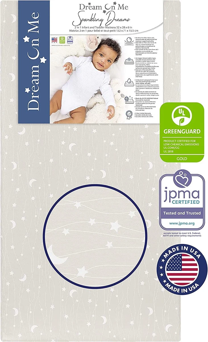 Dream On Me Sparkling Dreams 2 in 1 Crib and Toddler Mattress