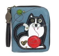 NEW CHALA FAT CAT KITTEN ZIPPERED WALLET BLUE WHITE BLACK