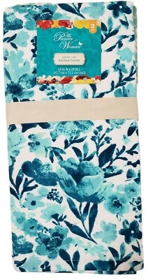 THE PIONEER WOMAN Pioneer Woman Painterly Floral Kitchen Towels Blue Turquoise 2-Pk Cotton NWT