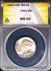 1964 Silver 25c Washington Head Quarter MS 65 Gem ANACS # 7726042 + Bonus