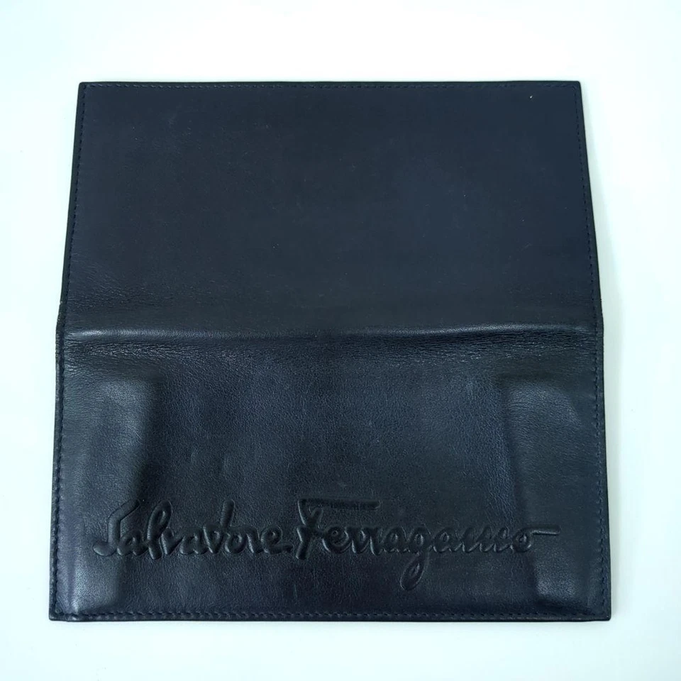 Cartera Larga Salvatore Ferragamo Doble Pliegue Azul Marino Caqui Logo Cuero muy buena Envío Foto 3 de 4