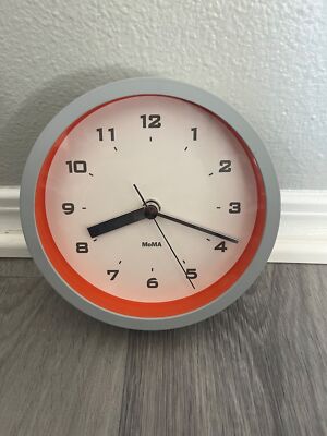 MoMA Modern Wall Clock With Orange Accent & Gray Frame