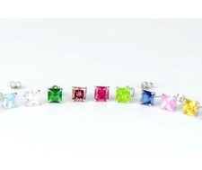 14k White Gold Solid Square Princess Cut Birthstone 5MM CZ Stud Earrings