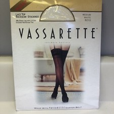 Vassarette Lace Top Back Seam Sheer Stockings Med 5  1  -5  10  115-165lb White NIP