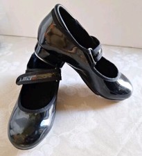 Girls Black Hook N Loop Easy Strap Tap Dance Shoes Mary Jane Sz 11.5C Vgc