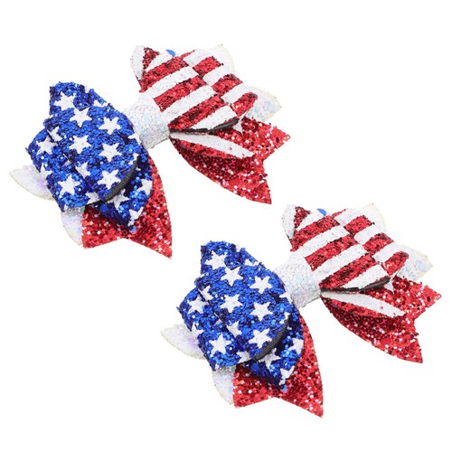 2 Pcs Flash Fabric Bow Hair Clip Fourth of July Bows Patriotic Clips Child