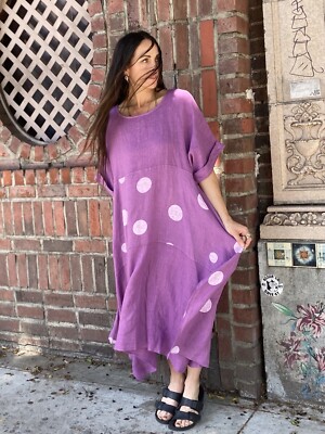 Overdyed Linen Dress with Polka Dot Contrast