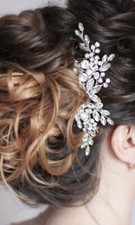Bridal Comb Crystal Rhinestone Slide Wedding Headpiece Diamante Hair Comb Silver