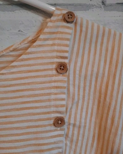 Roxy Girl Size XL (14) Knit Top Yellow White Stripe Cuff Short Sleeve Buttons - Picture 3 of 7