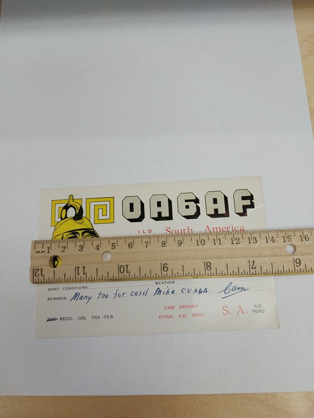 Peru QSL Radio Card 1954 Ilo Cam Draney