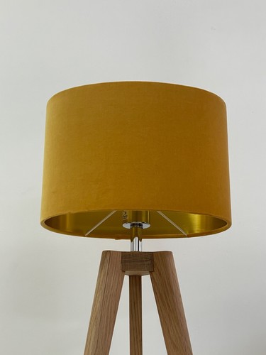 Pantalla Mostaza Amarillo Terciopelo Cepillado Dorado Ovalado Pantalla de Luz - Imagen 8 de 12