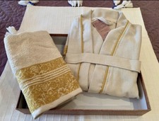  100 Turkish Cotton Luxury Natural Bathrobe with Towel Gold