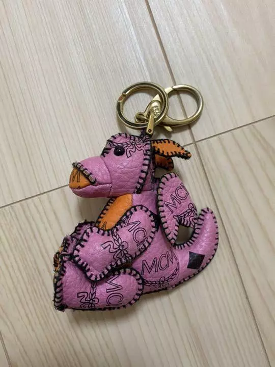 MCM Pink Orange Dragon Bag Charm Key Ring Keychain No Box