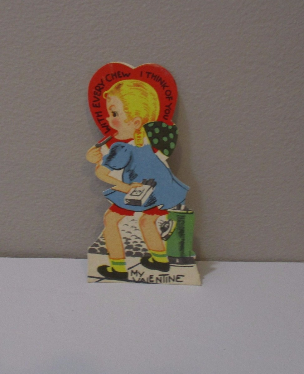 blue chew girl in green dress Vtg Valentine Card Little Chewing Gum Every I Think of You 30's 40's bluechew actresses names