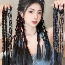 2X Women Colorful Braid Double Tail Wig Girls Twist Braid Hiphop