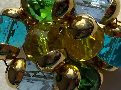 Boucles D'Oreilles Clip Vintage Perles Multicolores - Doré, Bleu, Vert - Occasion