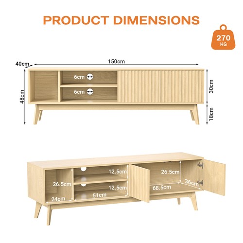 TV-Schrank mit zwei Türen und Drei Freiflächen TV-Möbel TV-Panel TV-Lowboard - Bild 22 von 53