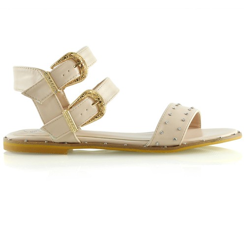 Sandalias planas de gladiador para mujer Zapatos de vacaciones con doble correa y punta abierta talla - Imagen 4 de 21