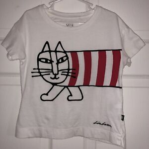 UT Uniqlo Lisa  Larson  Gustavsberg Cat  T Shirt  White Size 3 