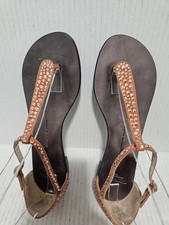 Giuseppe Zanotti Shoes Crystal Embellished T Strap Flat Sandals Rose Gold 36