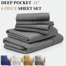 6 Piece Bed Sheet Set 1800 Series Microfiber Comfort Deep Pocket Hotel Bed Sheet