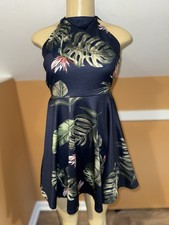 Blue Floral Dress Back Out Strappy Halter M