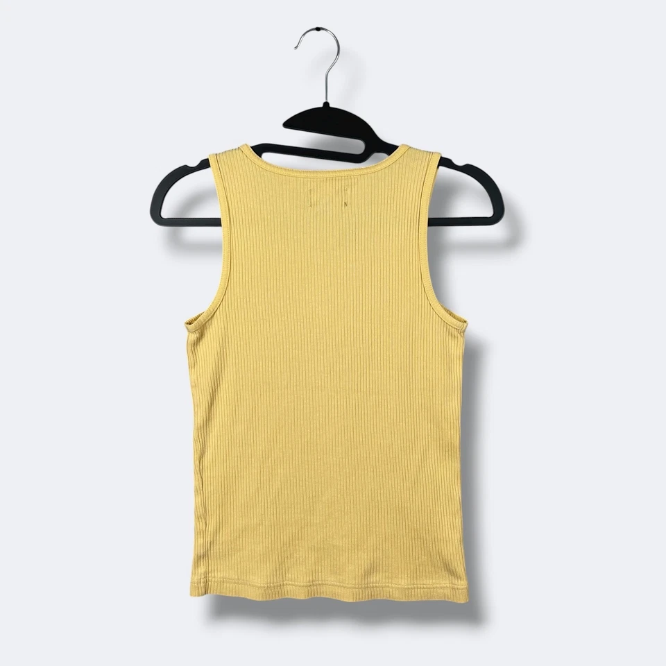 Camiseta sin mangas acanalada vintage Y2K Abercrombie Fitch para mujer S amarilla escritura minimalista Foto 4 de 4