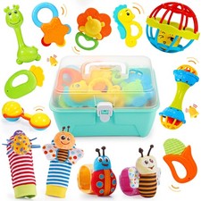 Wootoyz Baby Toys for 0 3 6 9 12 Months Rattle Toys with Storage Box,Newborn To?
