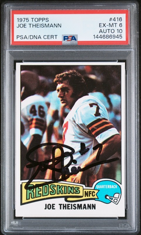 1975 Topps Joe Theismann Rookie Auto #416 PSA 6 / 10 - Washington Redskins - RC