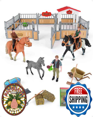 DuDuMo Horse Stable Playset, Horse Gifts for Girls and Boys with 3 Horses and 2 