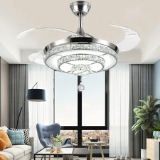 RuiWing 42" Crystal Ceiling Fan with LED Light and Remote Control Retractable...