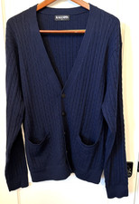 Kallspin Cable Knit Cardigan Cashmere Wool Blend Navy Blue L Preppy Academia