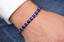 Lapis Lazuli Sterling Silver Heishi Bracelet, Modern Minimalist Artisan Jewelry