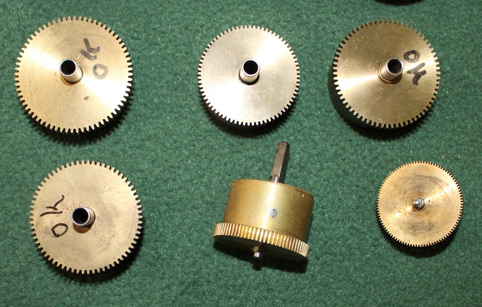 12 VINTAGE BRASS CLOCK MAINSPRING BARRELS 8 W/SPRINGS-#'S 8-20-42-41-50 ...