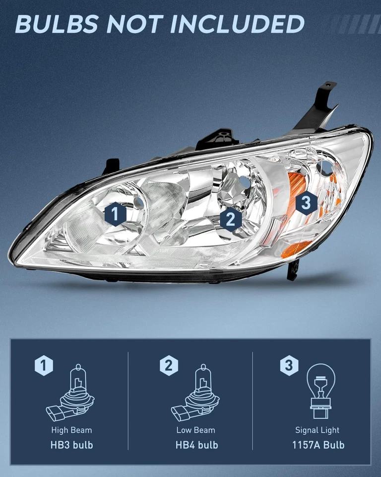 2004-2005 Honda Civic Halogen Headlight Assembly with Clear Lens - Easy Install Foto 4 de 4