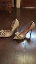 Betsey Johnson Parisss Metallic Glitter Champaign Gold Stilettos Size 7.5