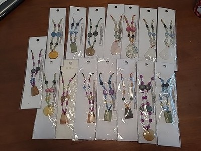 New 15 Pieces Ladies Boutique Jewelry Necklace Lot Beads Stones Green Pink Blue
